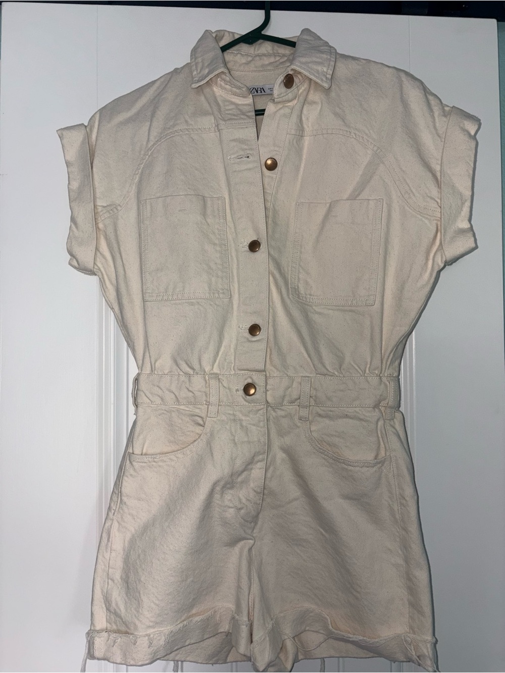 Zara Cream Jean Short-Sleeve Romper
